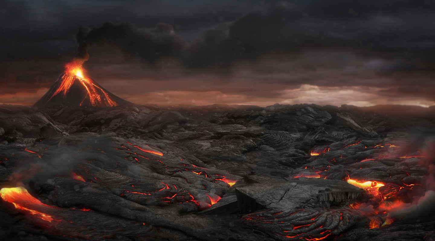 Landschap na een vulkaanuitbarsting.