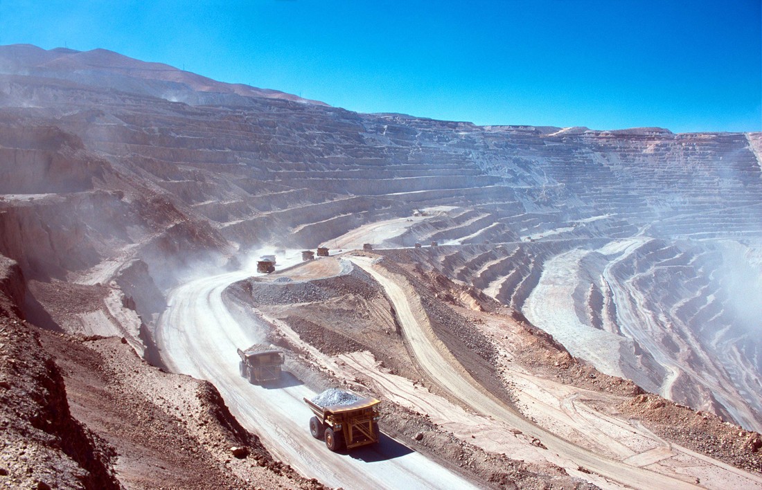 Chuquicamata, de grootste kopermijn ter wereld bevindt zich in Chili.