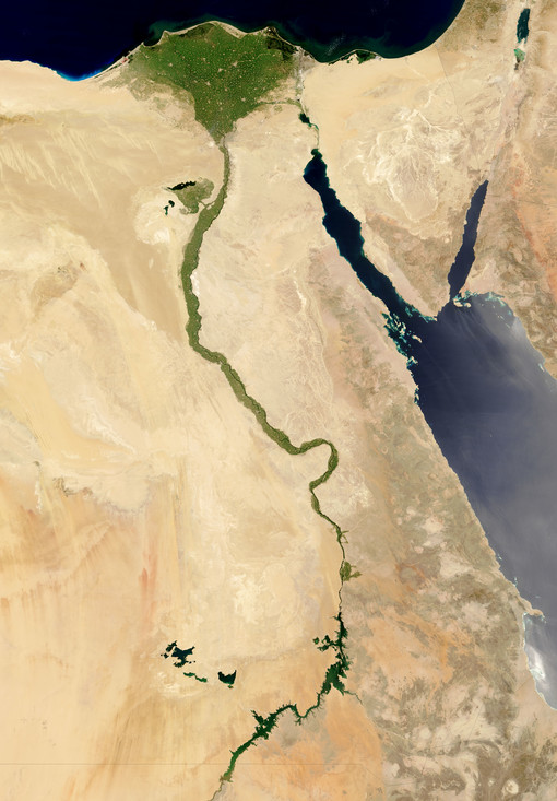 Een heel ander verhaal: De Nijl. In Egypte stroomt deze rivier - de langste ter wereld - door een kurkdroge woestijn. Alleen vlakbij de Nijl groeien veel planten.