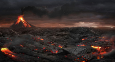 Landschap na een vulkaanuitbarsting.